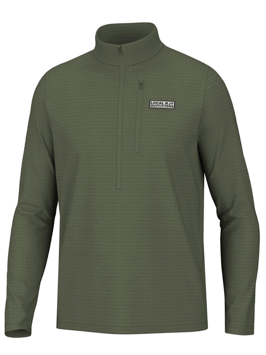 Local Boy Outfitters L1300048-OLGR Mens Wafle Half Zip Pullover Olive Green front view. If you need any assistance with this item or the purchase of this item please call us at five six one seven four eight eight eight zero one Monday through Saturday 10:00a.m EST to 8:00 p.m EST