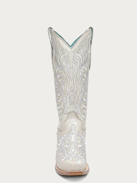 Corral Z5492 Ladies Embroidery Snip Toe Cowboy Boot White front view. If you need any assistance with this item or the purchase of this item please call us at five six one seven four eight eight eight zero one Monday through Saturday 10:00a.m EST to 8:00 p.m EST