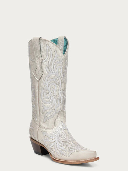 Corral Z5492 Ladies Embroidery Snip Toe Cowboy Boot White side / front view. If you need any assistance with this item or the purchase of this item please call us at five six one seven four eight eight eight zero one Monday through Saturday 10:00a.m EST to 8:00 p.m EST