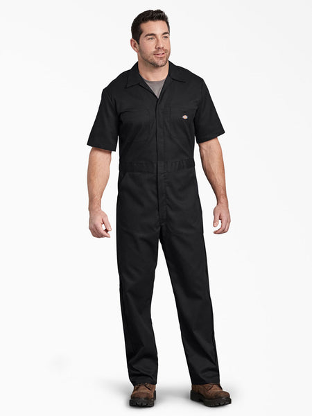 Dickies 33274DN Mens FLEX Short Sleeve Coveralls Nark Navy front view. If you need any assistance with this item or the purchase of this item please call us at five six one seven four eight eight eight zero one Monday through Saturday 10:00a.m EST to 8:00 p.m EST
