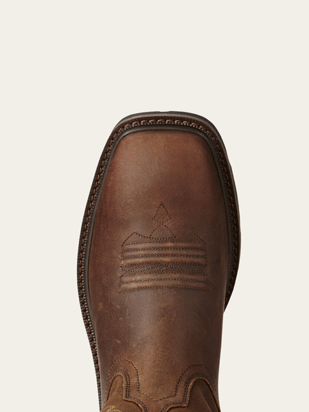 Ariat 10021108 Mens Groundbreaker Wide Square Toe Steel Toe Work Boots Brown toe view from above. If you need any assistance with this item or the purchase of this item please call us at five six one seven four eight eight eight zero one Monday through Saturday 10:00a.m EST to 8:00 p.m EST