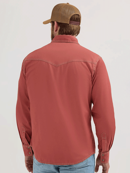 Wrangler 112365614 Mens Retro Premium Long Sleeve Shirt Sunset Rust back view. If you need any assistance with this item or the purchase of this item please call us at five six one seven four eight eight eight zero one Monday through Saturday 10:00a.m EST to 8:00 p.m EST