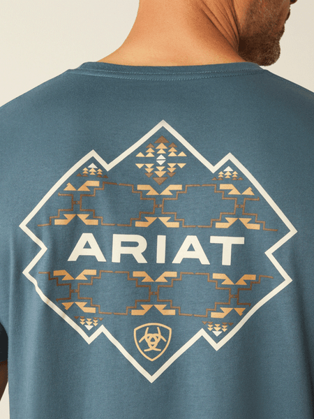 Ariat 10054770 Mens Southwest Hexa Deca T-Shirt Lagoon Green back close up. If you need any assistance with this item or the purchase of this item please call us at five six one seven four eight eight eight zero one Monday through Saturday 10:00a.m EST to 8:00 p.m EST