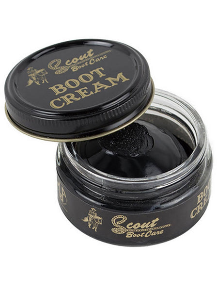 Scout 0350101 Revitalizing Boot Cream 1.55 oz Black front view. If you need any assistance with this item or the purchase of this item please call us at five six one seven four eight eight eight zero one Monday through Saturday 10:00a.m EST to 8:00 p.m EST