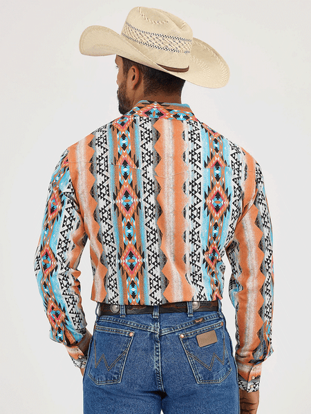 Wrangler 112365887 Mens Checotah Long Sleeve Western Snap Shirt Orange Bowl back view. If you need any assistance with this item or the purchase of this item please call us at five six one seven four eight eight eight zero one Monday through Saturday 10:00a.m EST to 8:00 p.m EST
