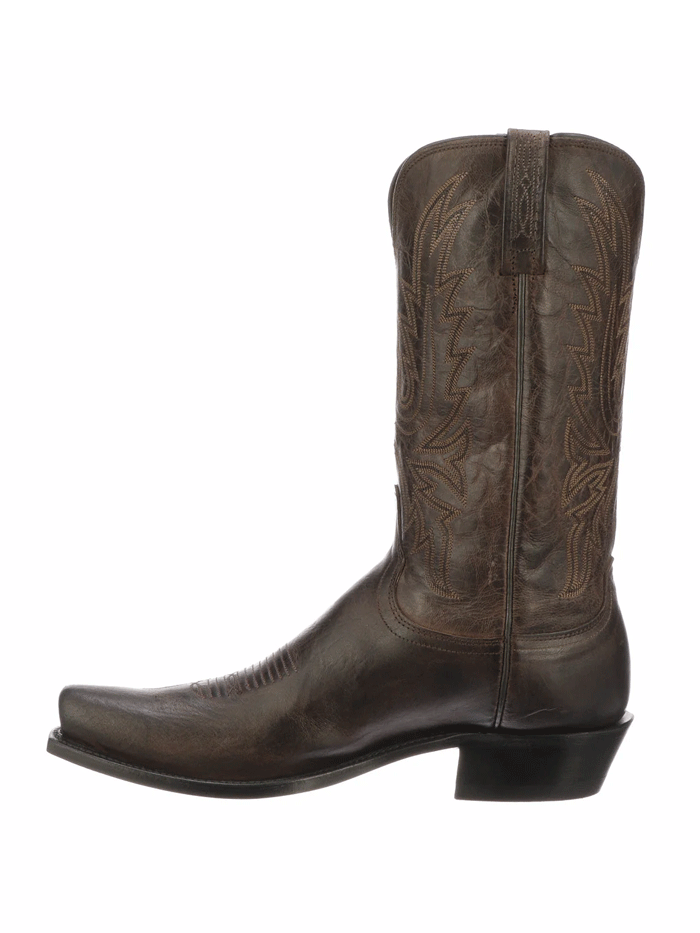 Lucchese N1556.54 Mens CORBIN Mad Dog Goat Snip Toe Boots Dark Chocolate Brown front and side view. If you need any assistance with this item or the purchase of this item please call us at five six one seven four eight eight eight zero one Monday through Saturday 10:00a.m EST to 8:00 p.m EST