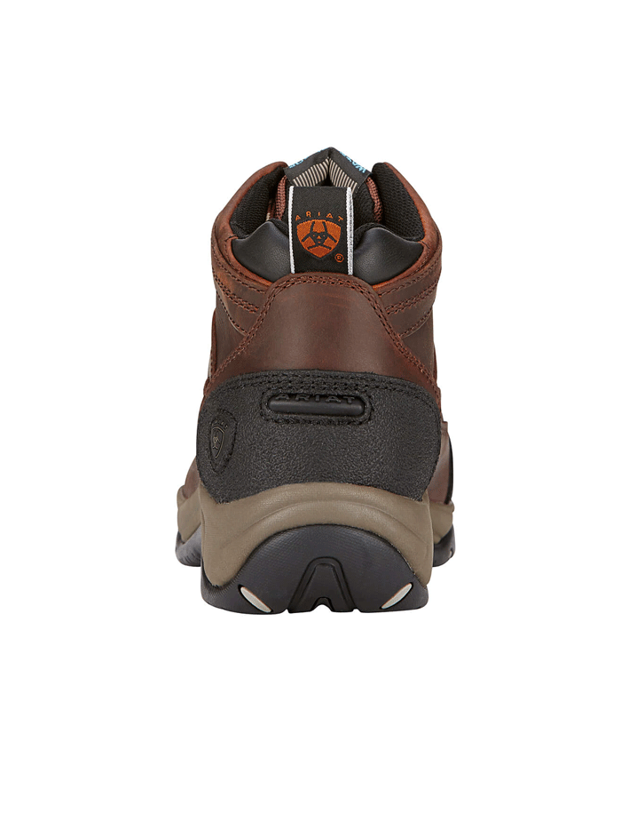 Ariat 10004134 Womens Terrain Waterproof Hiking Work Boot Copper front and side view. If you need any assistance with this item or the purchase of this item please call us at five six one seven four eight eight eight zero one Monday through Saturday 10:00a.m EST to 8:00 p.m EST