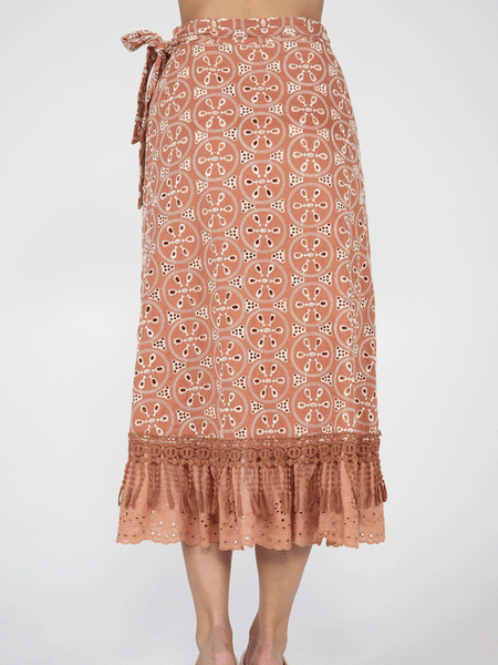 Miss Me MS0131L Womens Long Ruffled Layered Wrap Skirt Rust