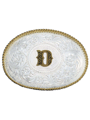 Montana Silversmiths 700 Initial Silver Engraved Gold Trim Western Belt Buckle letter D front view. If you need any assistance with this item or the purchase of this item please call us at five six one seven four eight eight eight zero one Monday through Saturday 10:00a.m EST to 8:00 p.m EST