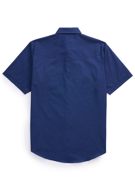 Ely Cattleman 201605-87 Mens Short Sleeve Solid Western Shirt Navy back view. If you need any assistance with this item or the purchase of this item please call us at five six one seven four eight eight eight zero one Monday through Saturday 10:00a.m EST to 8:00 p.m EST