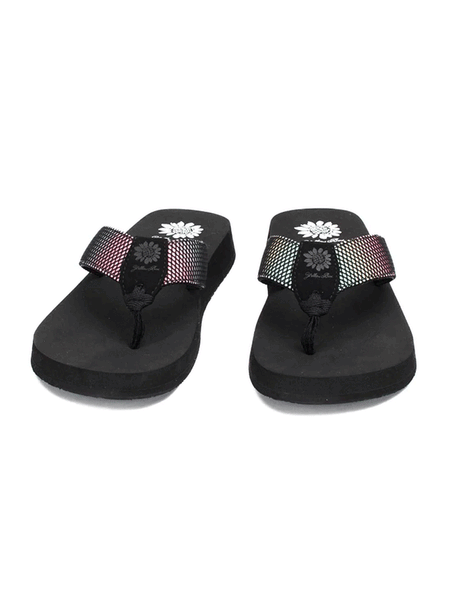 Yellow Box 52564 Womens Foliage Flip Flop Sandals Black Multi front view. If you need any assistance with this item or the purchase of this item please call us at five six one seven four eight eight eight zero one Monday through Saturday 10:00a.m EST to 8:00 p.m EST