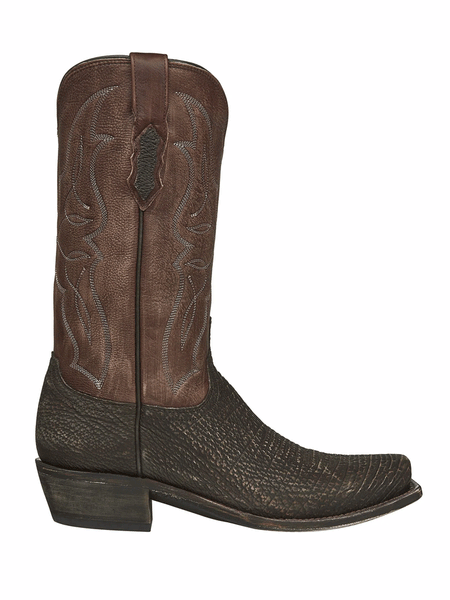 Lucchese M3105.74 Mens Carl Sanded Shark Boots Chocolate Brown full side view. If you need any assistance with this item or the purchase of this item please call us at five six one seven four eight eight eight zero one Monday through Saturday 10:00a.m EST to 8:00 p.m EST