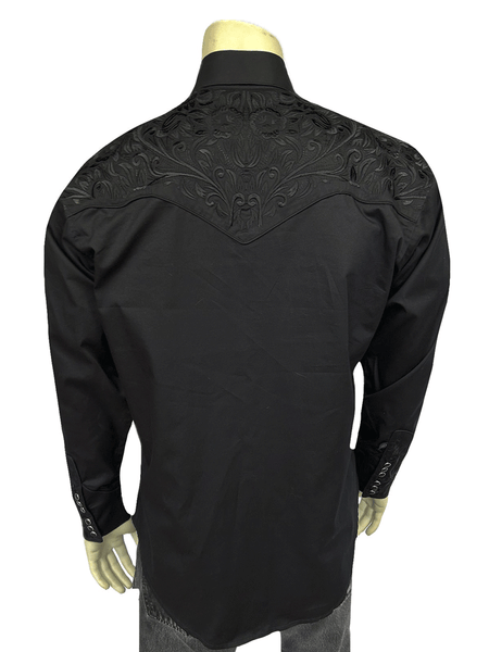 Rockmount 6859-BLK Mens Vintage Tooling Embroidered Western Shirt Black back view. If you need any assistance with this item or the purchase of this item please call us at five six one seven four eight eight eight zero one Monday through Saturday 10:00a.m EST to 8:00 p.m EST