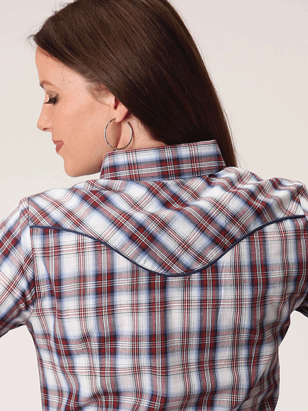 Roper 01-050-0024-2005 Womens Plaid Long Sleeve Western Shirt Wine back view. If you need any assistance with this item or the purchase of this item please call us at five six one seven four eight eight eight zero one Monday through Saturday 10:00a.m EST to 8:00 p.m EST