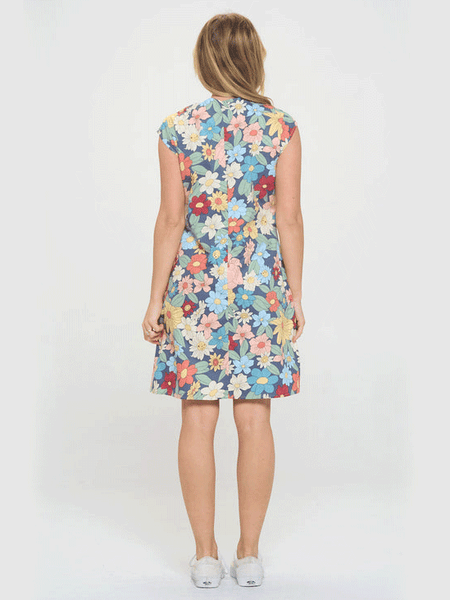SM Wardrobe SM2443 Womens Spring Floral Watercolor Print Dress Multicolor back view. If you need any assistance with this item or the purchase of this item please call us at five six one seven four eight eight eight zero one Monday through Saturday 10:00a.m EST to 8:00 p.m EST