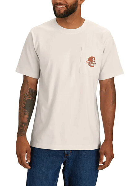 Carhartt 106146-W03 Mens Relaxed Fit Farm Graphic Short Sleeve T-Shirt Malt front view. If you need any assistance with this item or the purchase of this item please call us at five six one seven four eight eight eight zero one Monday through Saturday 10:00a.m EST to 8:00 p.m EST