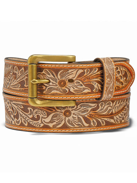 Justin C14124 Natural Floral Belt Tan front view. If you need any assistance with this item or the purchase of this item please call us at five six one seven four eight eight eight zero one Monday through Saturday 10:00a.m EST to 8:00 p.m EST