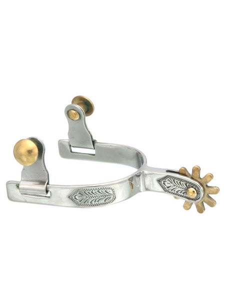 Tough 1 78-5815-0-0 Youth Stainless Steel Spurs Silver side view. If you need any assistance with this item or the purchase of this item please call us at five six one seven four eight eight eight zero one Monday through Saturday 10:00a.m EST to 8:00 p.m EST