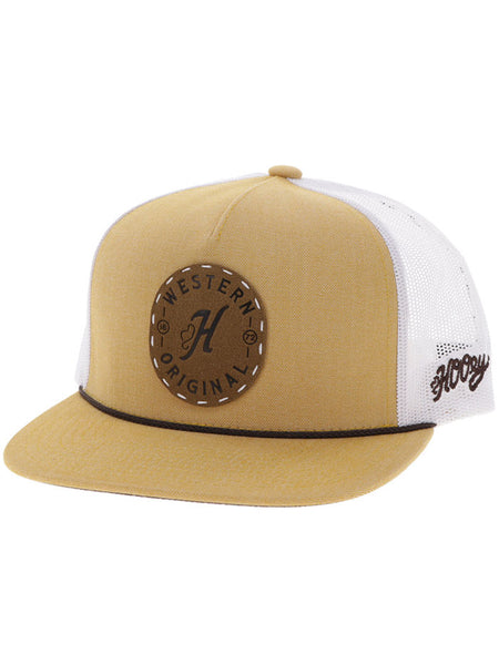 Hooey 2514T-TNWH SPUR Leather Circle Patch Hat Tan And White side / front view. If you need any assistance with this item or the purchase of this item please call us at five six one seven four eight eight eight zero one Monday through Saturday 10:00a.m EST to 8:00 p.m EST