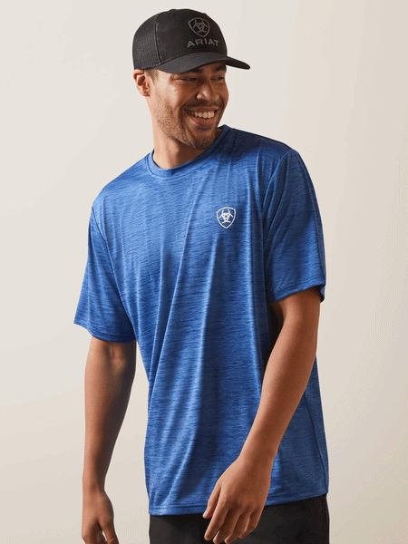 Ariat 10043764 Mens Charger Proud Shield T-Shirt Monaco Blue front view. If you need any assistance with this item or the purchase of this item please call us at five six one seven four eight eight eight zero one Monday through Saturday 10:00a.m EST to 8:00 p.m EST