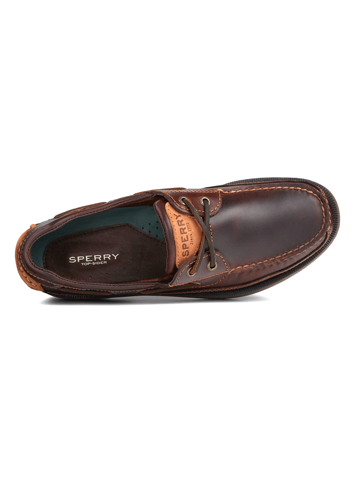 Sperry 0764027 Mens Mako Canoe Moc Boat Shoe Amaretto front and side view. If you need any assistance with this item or the purchase of this item please call us at five six one seven four eight eight eight zero one Monday through Saturday 10:00a.m EST to 8:00 p.m EST