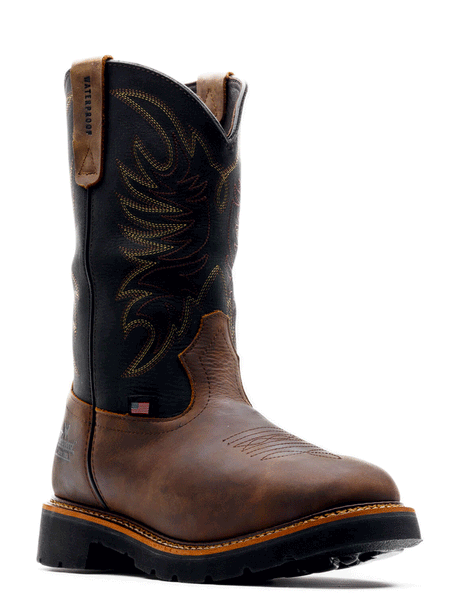 Thorogood 814-4330 Mens Square Toe Wellington Waterproof Boot Crazyhorse Brown front and side view. If you need any assistance with this item or the purchase of this item please call us at five six one seven four eight eight eight zero one Monday through Saturday 10:00a.m EST to 8:00 p.m EST