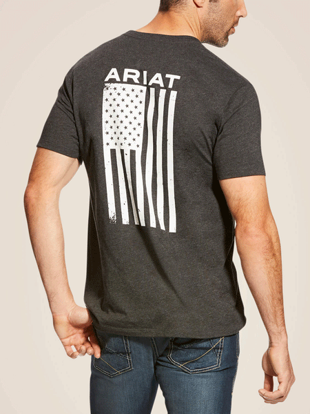 Ariat 10025209 Mens Freedom T-Shirt Charcoal Heather back view. If you need any assistance with this item or the purchase of this item please call us at five six one seven four eight eight eight zero one Monday through Saturday 10:00a.m EST to 8:00 p.m EST