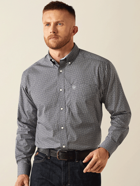 Ariat 10058950 Mens Wrinkle Free Douglas Classic Fit Shirt Dark Blue front view. If you need any assistance with this item or the purchase of this item please call us at five six one seven four eight eight eight zero one Monday through Saturday 10:00a.m EST to 8:00 p.m EST