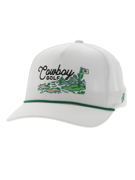 Hooey 2517T-WH COWBOY GOLF Mid Profile Snapback Trucker Hat White front and side view. If you need any assistance with this item or the purchase of this item please call us at five six one seven four eight eight eight zero one Monday through Saturday 10:00a.m EST to 8:00 p.m EST