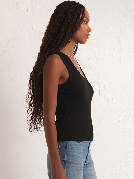Z Supply ZT231241-BLK Womens Sirena Rib Tank Black side view. If you need any assistance with this item or the purchase of this item please call us at five six one seven four eight eight eight zero one Monday through Saturday 10:00a.m EST to 8:00 p.m EST