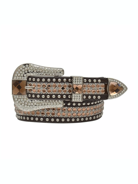 Angel Ranch DA1814 Womens Gator Print Crystal Mesh Inlay Belt Brown front view. If you need any assistance with this item or the purchase of this item please call us at five six one seven four eight eight eight zero one Monday through Saturday 10:00a.m EST to 8:00 p.m EST