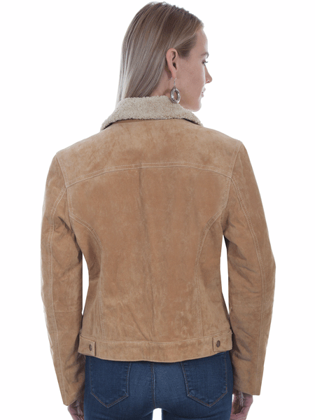Scully L1019-126 Womens Sherpa Lined Suede Jacket Old Rust Tan back view. If you need any assistance with this item or the purchase of this item please call us at five six one seven four eight eight eight zero one Monday through Saturday 10:00a.m EST to 8:00 p.m EST