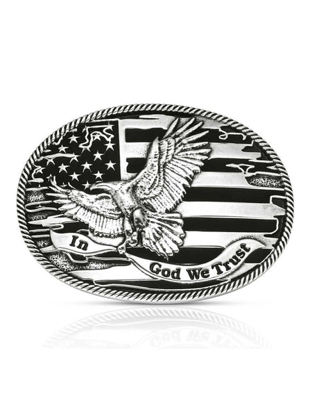 Montana Silversmiths A1063S Forged in Freedom Buckle Silver front view. If you need any assistance with this item or the purchase of this item please call us at five six one seven four eight eight eight zero one Monday through Saturday 10:00a.m EST to 8:00 p.m EST