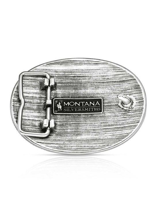 Montana Silversmiths A1063S Forged in Freedom Buckle Silver back view. If you need any assistance with this item or the purchase of this item please call us at five six one seven four eight eight eight zero one Monday through Saturday 10:00a.m EST to 8:00 p.m EST