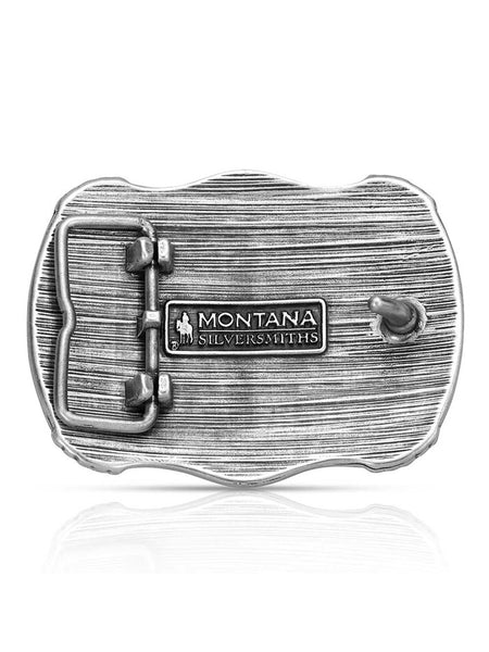 Montana Silversmiths A1072P Longhorn Legacy Buckle Belt Buckle Silver back view. If you need any assistance with this item or the purchase of this item please call us at five six one seven four eight eight eight zero one Monday through Saturday 10:00a.m EST to 8:00 p.m EST