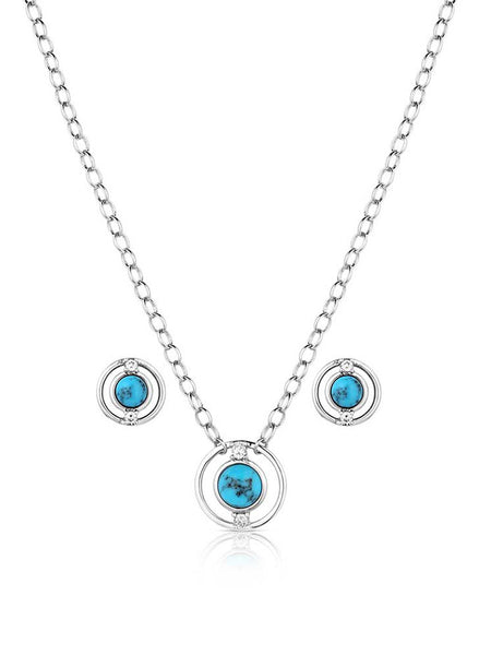 Montana Silversmiths JS6190 Womens Through the Center Jewelry Set Silver And Turquoise front view. If you need any assistance with this item or the purchase of this item please call us at five six one seven four eight eight eight zero one Monday through Saturday 10:00a.m EST to 8:00 p.m EST