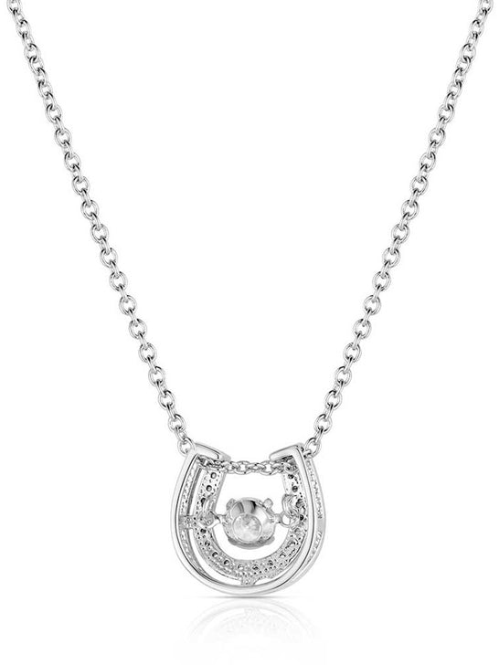 Montana Silversmiths NC3867 Womens Dancing with Luck Horseshoe Necklace Silver back view. If you need any assistance with this item or the purchase of this item please call us at five six one seven four eight eight eight zero one Monday through Saturday 10:00a.m EST to 8:00 p.m EST