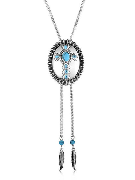 Montana Silversmiths NC6320 Womens Unbroken Faith Bolo Necklace Silver And Turquoise front view. If you need any assistance with this item or the purchase of this item please call us at five six one seven four eight eight eight zero one Monday through Saturday 10:00a.m EST to 8:00 p.m EST