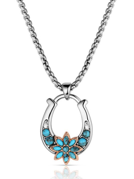 Montana Silversmiths NC6401 Womens Spring Pastures Necklace Silver And Turquoise front view. If you need any assistance with this item or the purchase of this item please call us at five six one seven four eight eight eight zero one Monday through Saturday 10:00a.m EST to 8:00 p.m EST