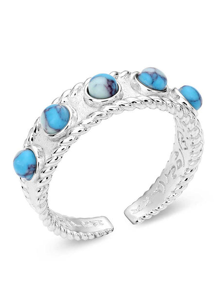 Montana Silversmiths RG6216 Womens Pebbled Wrap Ring Silver And Turquoise front view. If you need any assistance with this item or the purchase of this item please call us at five six one seven four eight eight eight zero one Monday through Saturday 10:00a.m EST to 8:00 p.m EST