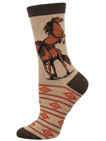 Socksmith WBN3456-HEM Womens Wild Wild Horses Tan side view. If you need any assistance with this item or the purchase of this item please call us at five six one seven four eight eight eight zero one Monday through Saturday 10:00a.m EST to 8:00 p.m EST