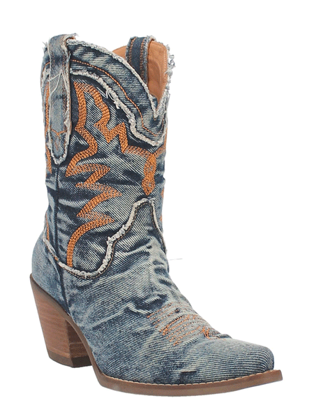 Dingo DI950-BL Womens Y'ALL NEED DOLLY Western Fashion Boot Denim Blue front and side view. If you need any assistance with this item or the purchase of this item please call us at five six one seven four eight eight eight zero one Monday through Saturday 10:00a.m EST to 8:00 p.m EST