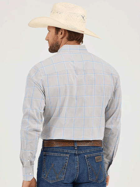 Wrangler 112365619 Mens Cody Johnson Button Down Shirt Silver Grey back view. If you need any assistance with this item or the purchase of this item please call us at five six one seven four eight eight eight zero one Monday through Saturday 10:00a.m EST to 8:00 p.m EST