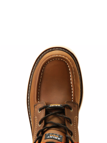 Ariat 10050846 Mens Rebar Lift Chukka Waterproof Work Boot Distressed Brown toe view from above. If you need any assistance with this item or the purchase of this item please call us at five six one seven four eight eight eight zero one Monday through Saturday 10:00a.m EST to 8:00 p.m EST