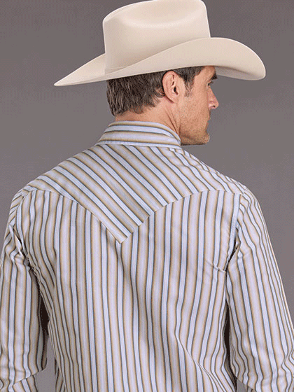 Stetson 11-001-0476-2070 Mens Long Sleeve Snap Western Shirt Ombre Stripe back view. If you need any assistance with this item or the purchase of this item please call us at five six one seven four eight eight eight zero one Monday through Saturday 10:00a.m EST to 8:00 p.m EST