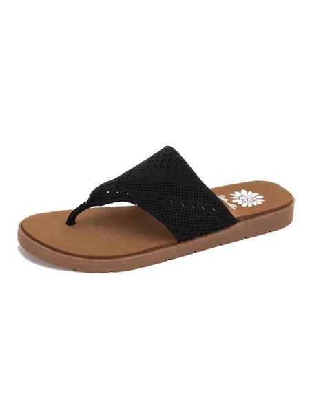 Yellow Box 53994 Womens Feria Flip Flop Sandals Black side and front view. If you need any assistance with this item or the purchase of this item please call us at five six one seven four eight eight eight zero one Monday through Saturday 10:00a.m EST to 8:00 p.m EST