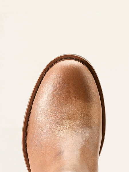 Ariat 10053727 Womens Wexford Chelsea Ankle Boot Metallic Pearl Polo Brown toe view. If you need any assistance with this item or the purchase of this item please call us at five six one seven four eight eight eight zero one Monday through Saturday 10:00a.m EST to 8:00 p.m EST