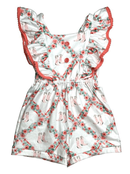 Shea Baby JUP06 Kids Floral Boot Romper White front view. If you need any assistance with this item or the purchase of this item please call us at five six one seven four eight eight eight zero one Monday through Saturday 10:00a.m EST to 8:00 p.m EST