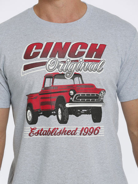 Cinch MTT1690514 Mens Cinch Original Tee Heathered Light Blue close up. If you need any assistance with this item or the purchase of this item please call us at five six one seven four eight eight eight zero one Monday through Saturday 10:00a.m EST to 8:00 p.m EST