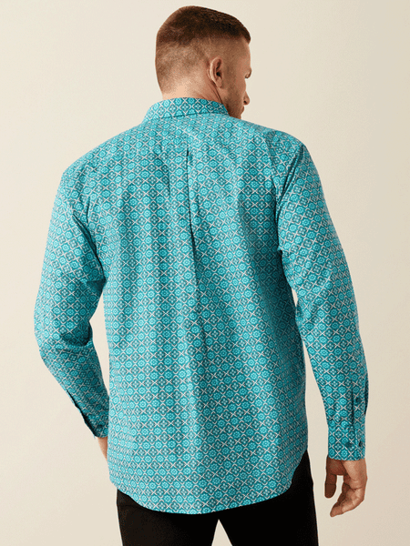 Ariat 10054697 Mens Jordy Classic Fit Shirt Turquoise back view. If you need any assistance with this item or the purchase of this item please call us at five six one seven four eight eight eight zero one Monday through Saturday 10:00a.m EST to 8:00 p.m EST